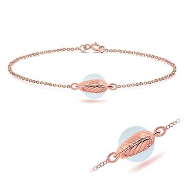 Rose Gold Plated White Pearl Cover by Leaf Silver Bracelet BRS-217-RO-GP